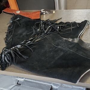 Real Leather Western Chaps With Fringe Heavy Duty Zipper